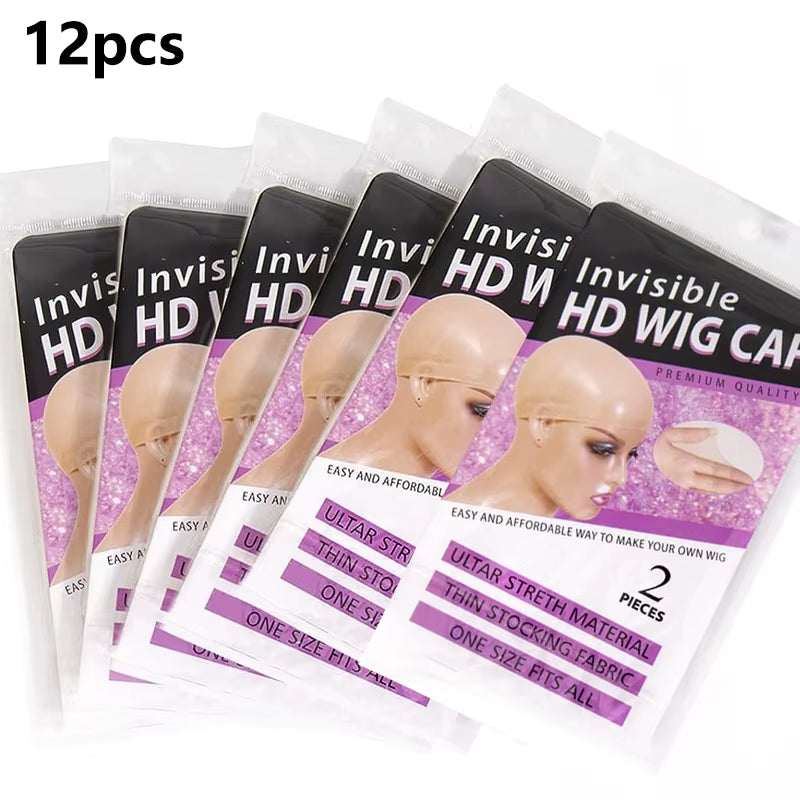 Hd Wig Cap 6Pack/12Pcs Ultra Thin Stocking Wig Cap for Lace Wigs Hairnets Invisible Hair Hat Stocking Wig Caps with Elastic Band