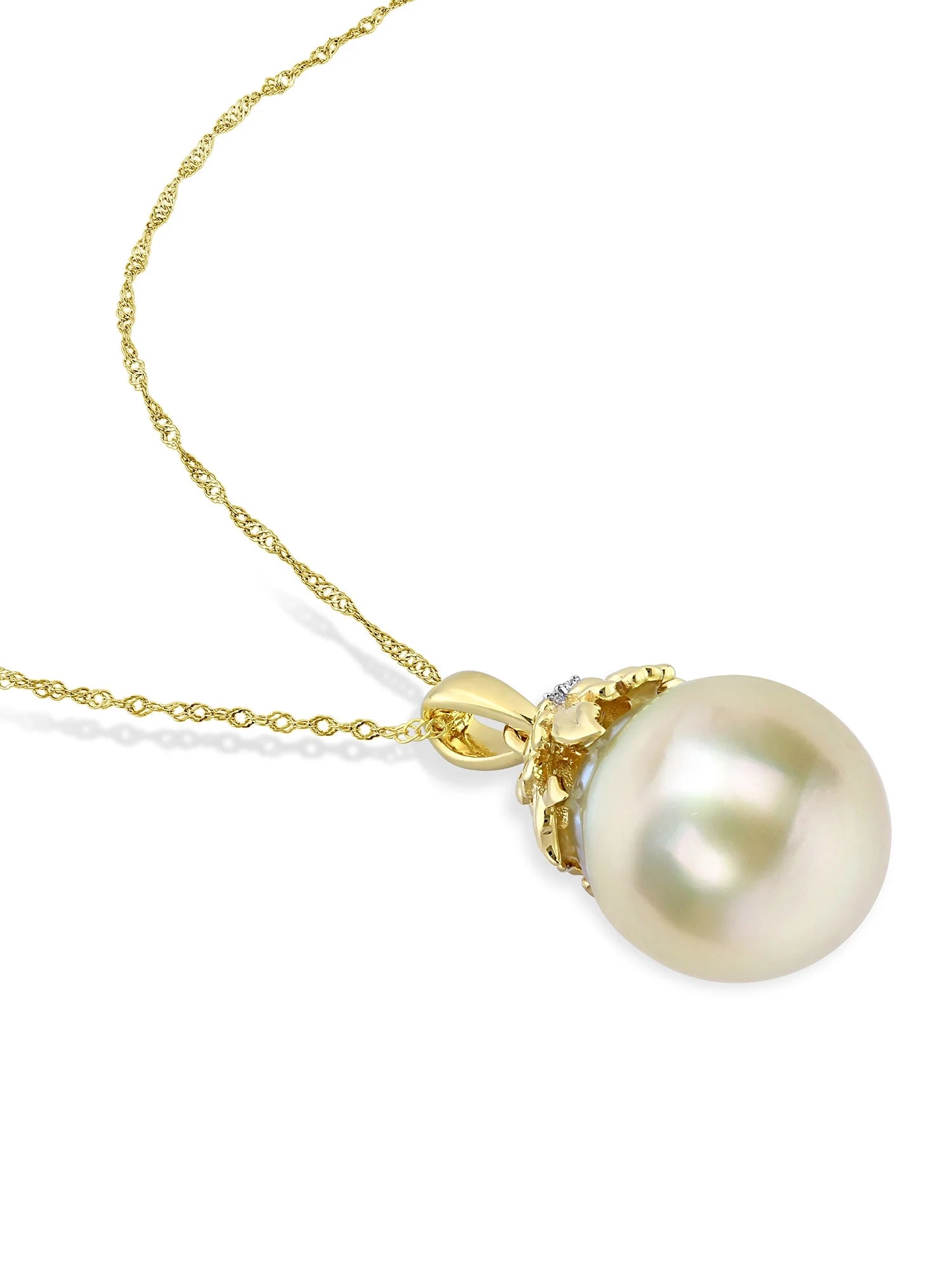 Women'S Cultured Pearl and Diamond 14K Yellow Gold Necklace