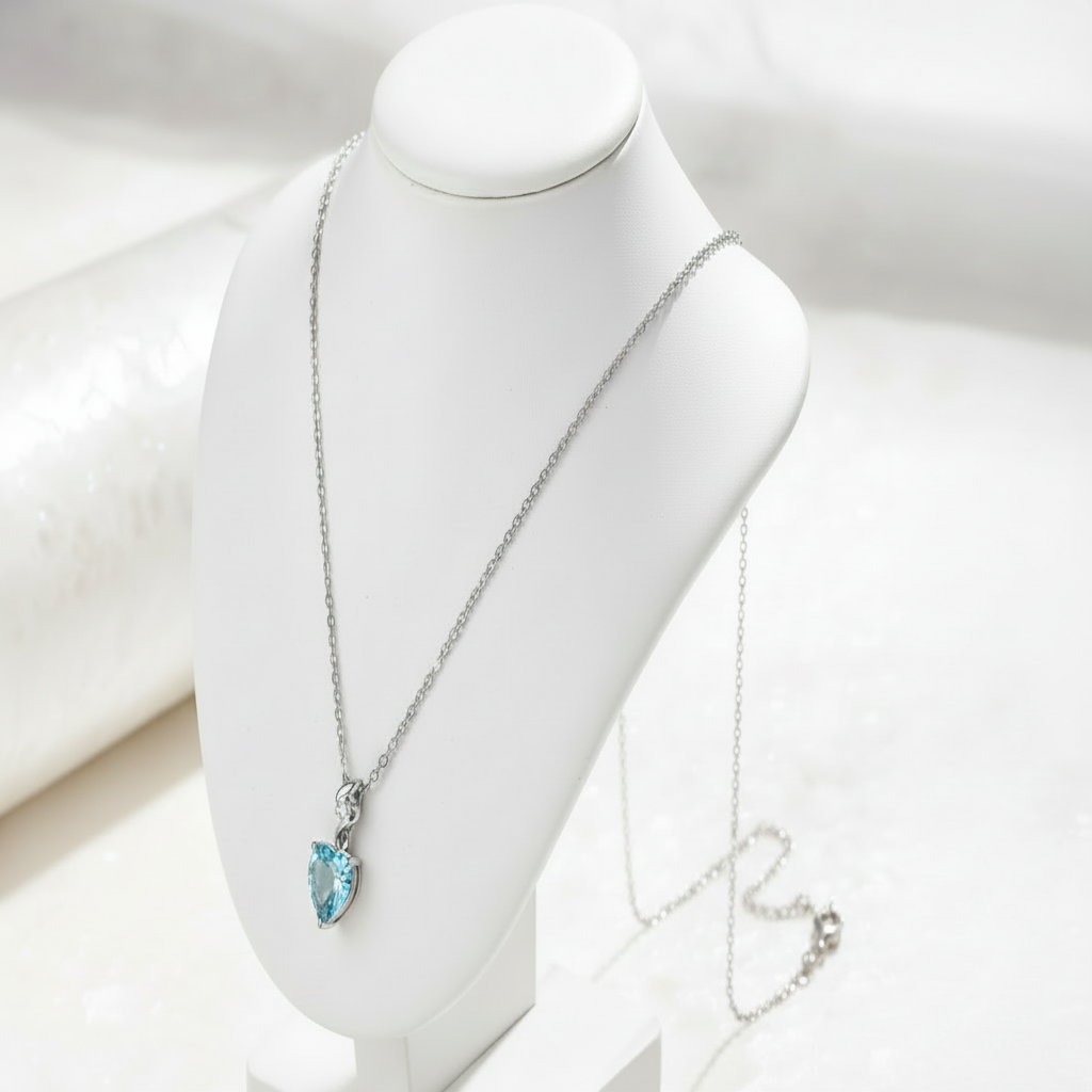 14K White Gold Diamond Heart Pendant on Stand