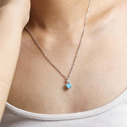 14K Solid White Gold Diamond Gemstone Pendant with Sterling Silver Chain 8Mm Heart Birthstone Necklace Fine Jewelry Anniversary Birthday Gifts for Women Mom Wife