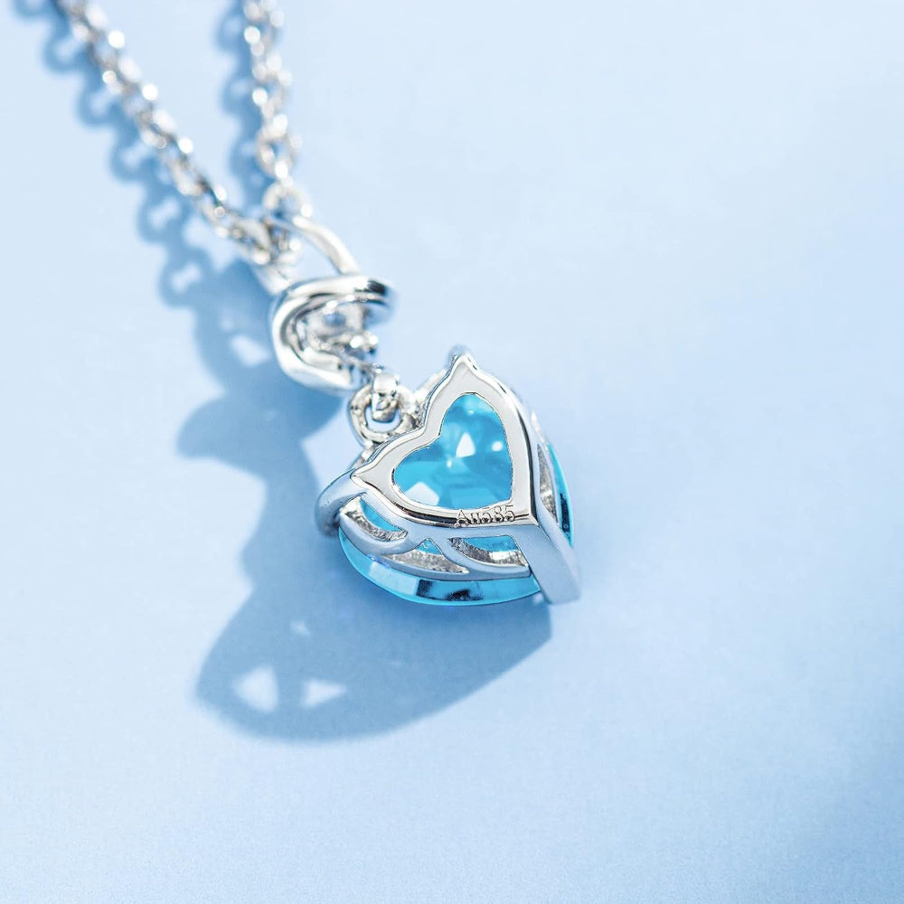 14K Solid White Gold Diamond Gemstone Pendant with Sterling Silver Chain 8Mm Heart Birthstone Necklace Fine Jewelry Anniversary Birthday Gifts for Women Mom Wife