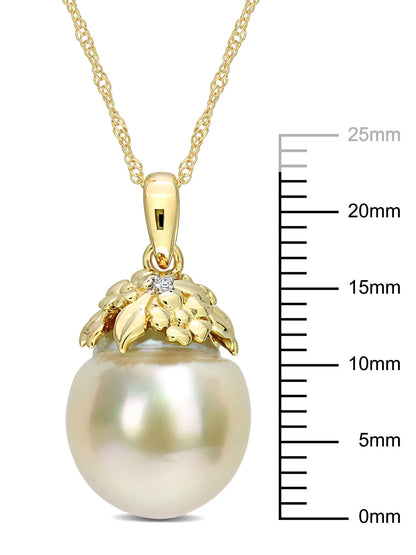 Women'S Cultured Pearl and Diamond 14K Yellow Gold Necklace