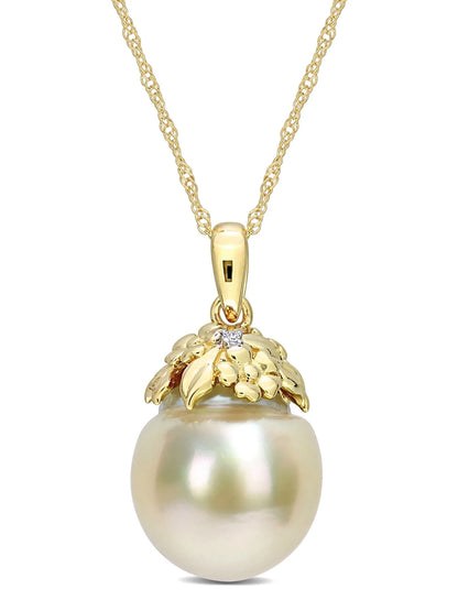 Women'S Cultured Pearl and Diamond 14K Yellow Gold Necklace