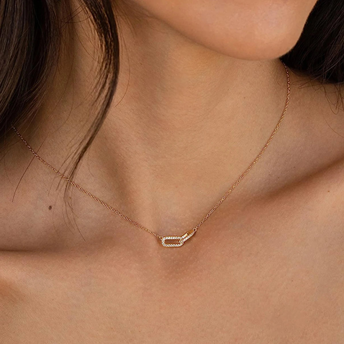 Gold Color Shiny Rhinestone Double Circle Pendant Necklace For Women Girl Clavicle Choker Fashion Jewelry