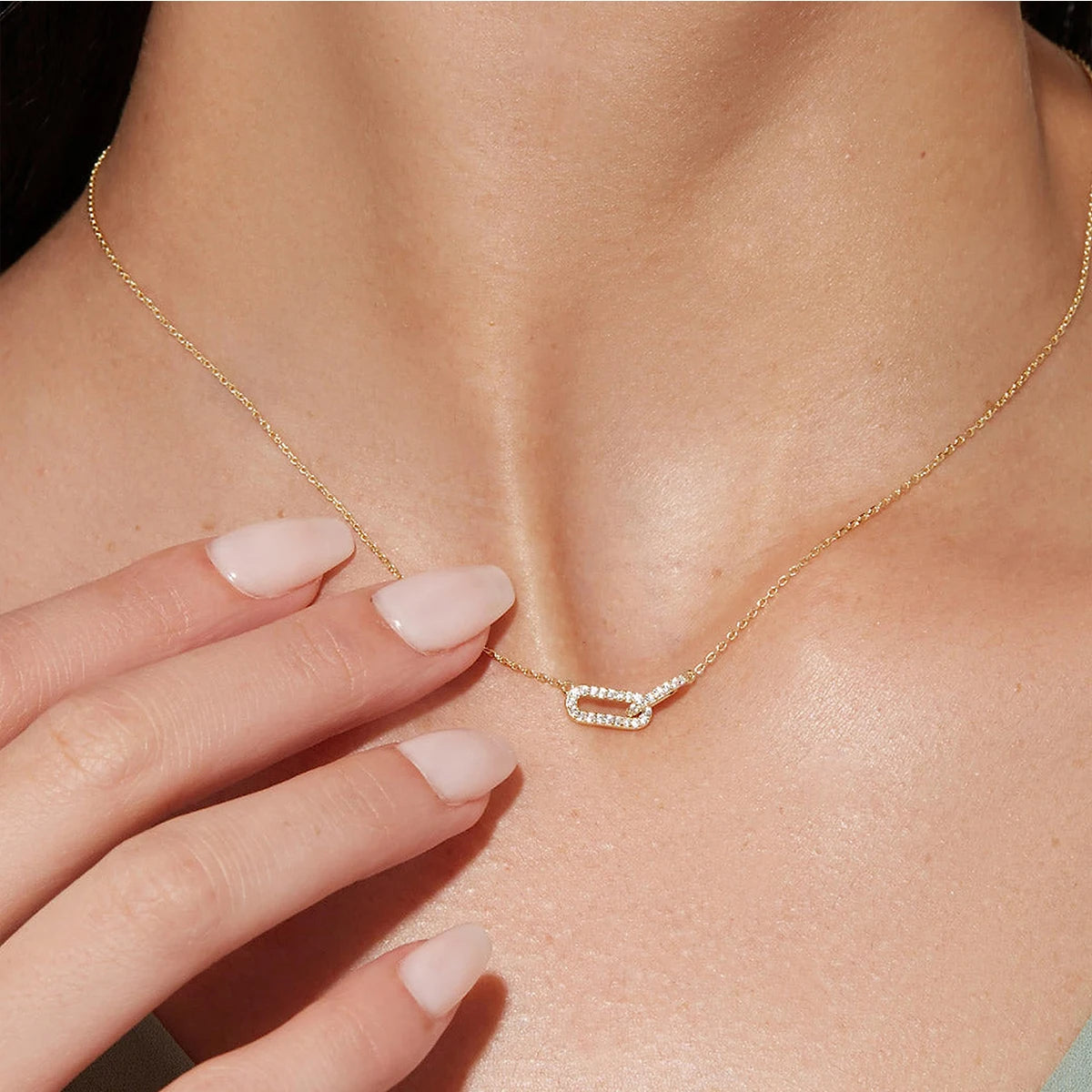 Gold Color Shiny Rhinestone Double Circle Pendant Necklace For Women Girl Clavicle Choker Fashion Jewelry