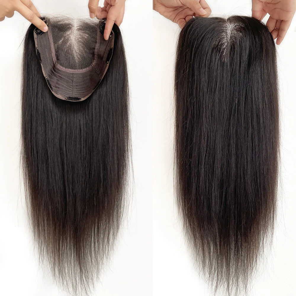 Lillian Topper Collection Virgin Human Hair 8X8 Inch Weft Topper |4X4 HD Lace Natural Black Brown | SYLVHAIR BY CHW