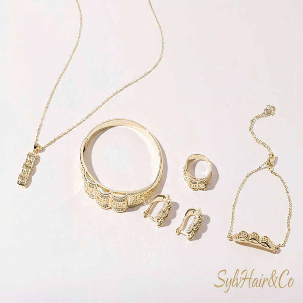 Gorgeous Gold Fashion Jewelry Set: Necklace, Bracelet, Ring & Earrings Combo For Women