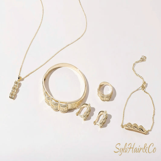 Gorgeous Gold Fashion Jewelry Set: Necklace, Bracelet, Ring & Earrings Combo For Women