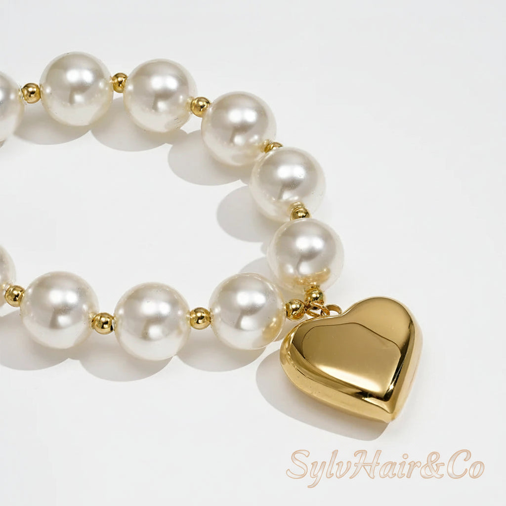 FASHION 14MM Pearls Heart Pendant Necklace For Women's Stainless Steel 18K Plated Gold Fashion Dating Jewelry P3548