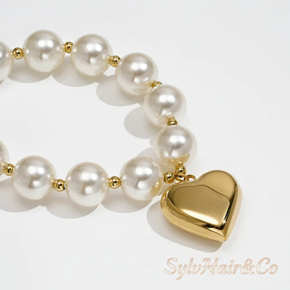 FASHION 14MM Pearls Heart Pendant Necklace For Women's Stainless Steel 18K Plated Gold Fashion Dating Jewelry P3548