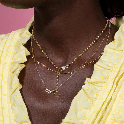 Gold Color Shiny Rhinestone Double Circle Pendant Necklace For Women Girl Clavicle Choker Fashion Jewelry