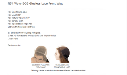 Katherine Collection Wavy BOB Glueless Lace Front Wigs | Virgin Brazilian 10 Inch | SYLVHAIR BY CHW