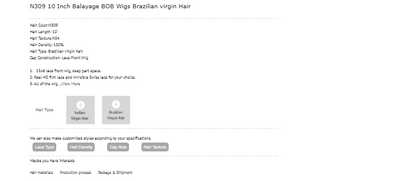 Katherine Collection Balayage BOB Wigs Brazilian Virgin Hair | 150% Density 10 Inch | SYLVHAIR BY CHW