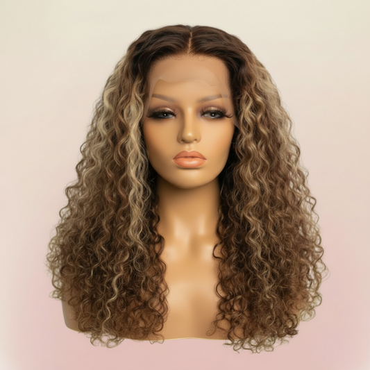 The Katherine Collection Honey Blonde Brazilian Hair Wig SP85 - 5x5 Curly Lace Front 14" | SYLVHAIR BY CHW