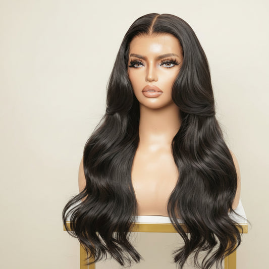 The Lillian Collection 13x6 Lace Front Wig - Indian Virgin Hair 18" Natural Color Wavy with Curtain Bang