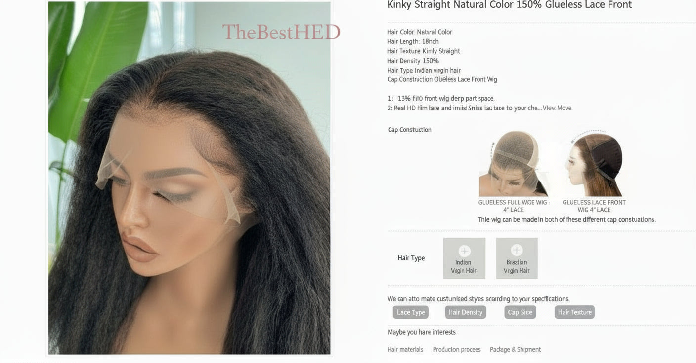 The Lillian Collection 13x6 Lace Front Wig - Indian Virgin Hair Kinky Straight 16" Natural Color KS-Baby Hair