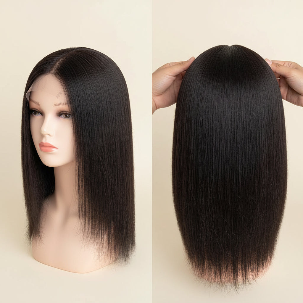 Lillian Topper Collection Virgin Human Hair 8X8 Inch Weft Topper |4X4 HD Lace Natural Black Brown | SYLVHAIR BY CHW