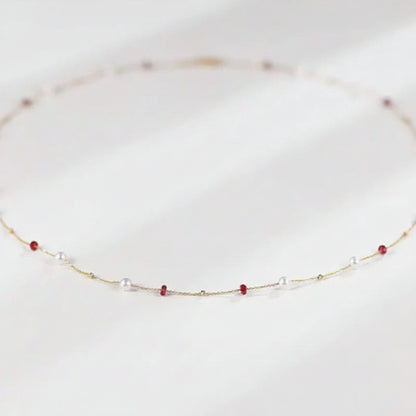 Fine Jewelry 18K Yellow Natural Ruby Freshwater Pearl Necklace Pendant