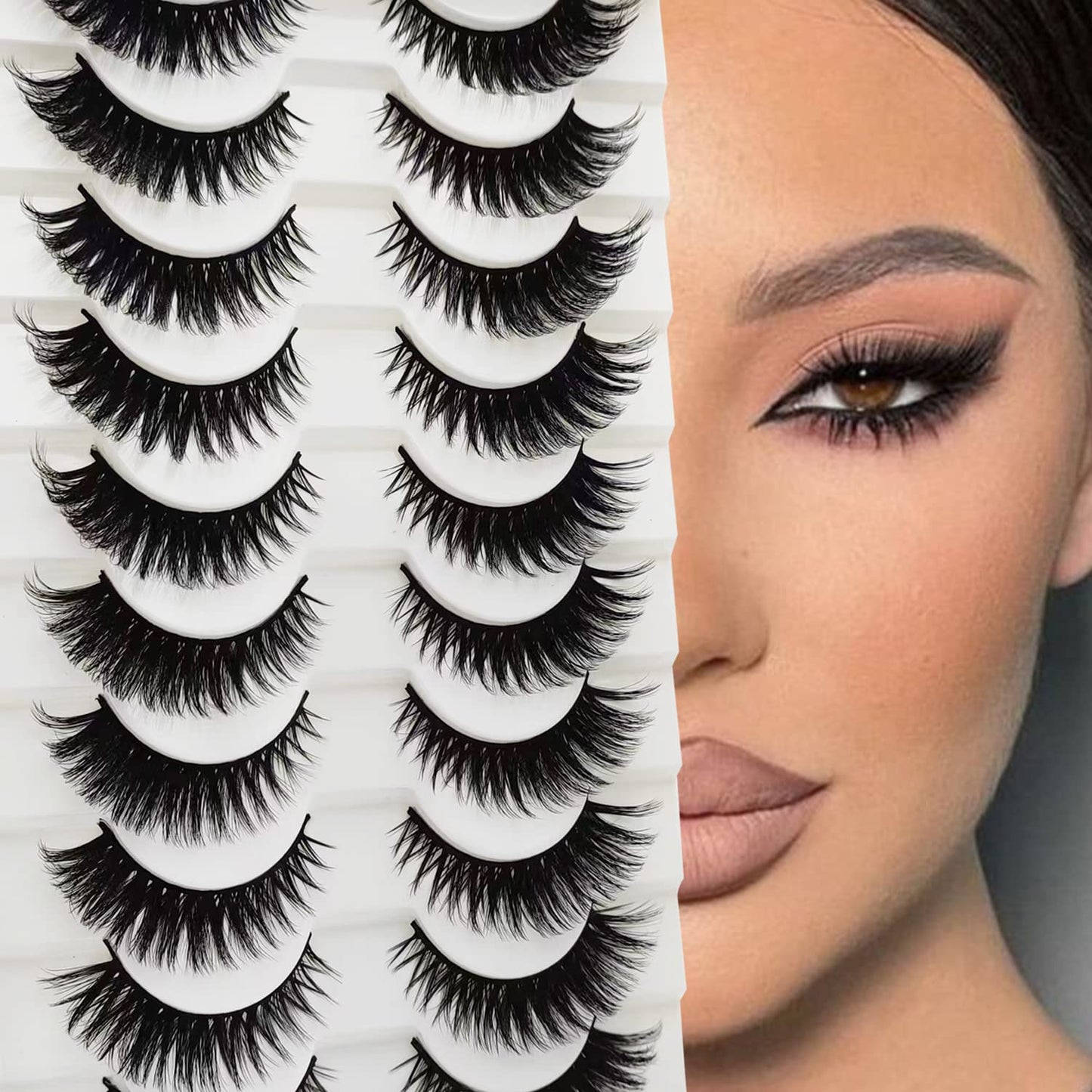Cat Eye Lashes Natural Look, Wispy Fluffy 15Mm Short Mink Fox Eye Lashes Sets Pack, Natural 3D Faux Mink Fluffy False Cateye Eyelashes Pack