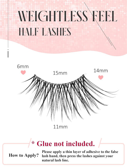 Half Lashes Natural Wispy Corner 3/4 False Eyelashes Clear Band Lashes W02
