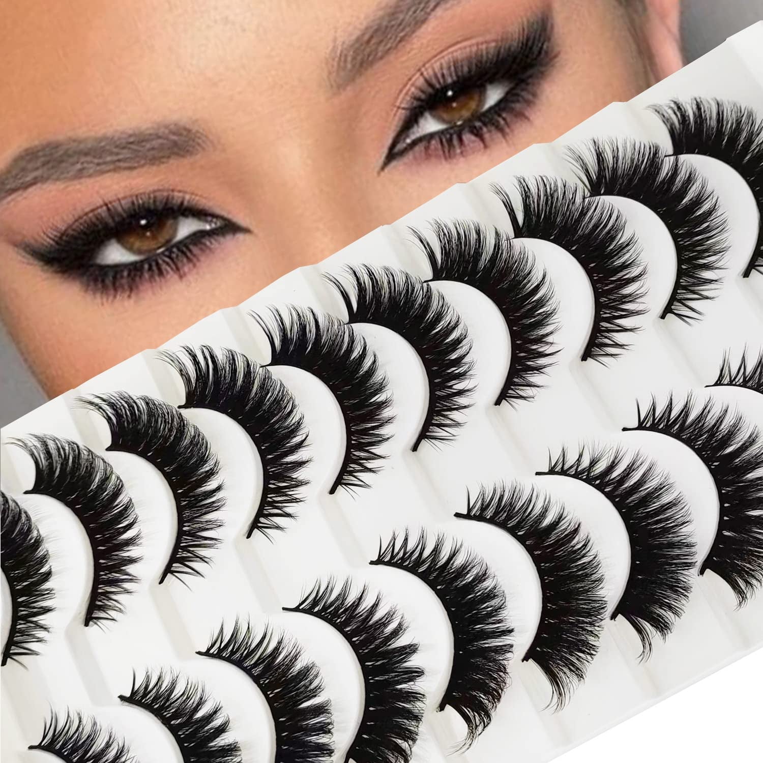 Cat Eye Lashes Natural Look, Wispy Fluffy 15Mm Short Mink Fox Eye Lashes Sets Pack, Natural 3D Faux Mink Fluffy False Cateye Eyelashes Pack