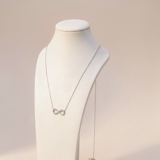 Diamond Infinity Pendant - Pearl Background with Logo