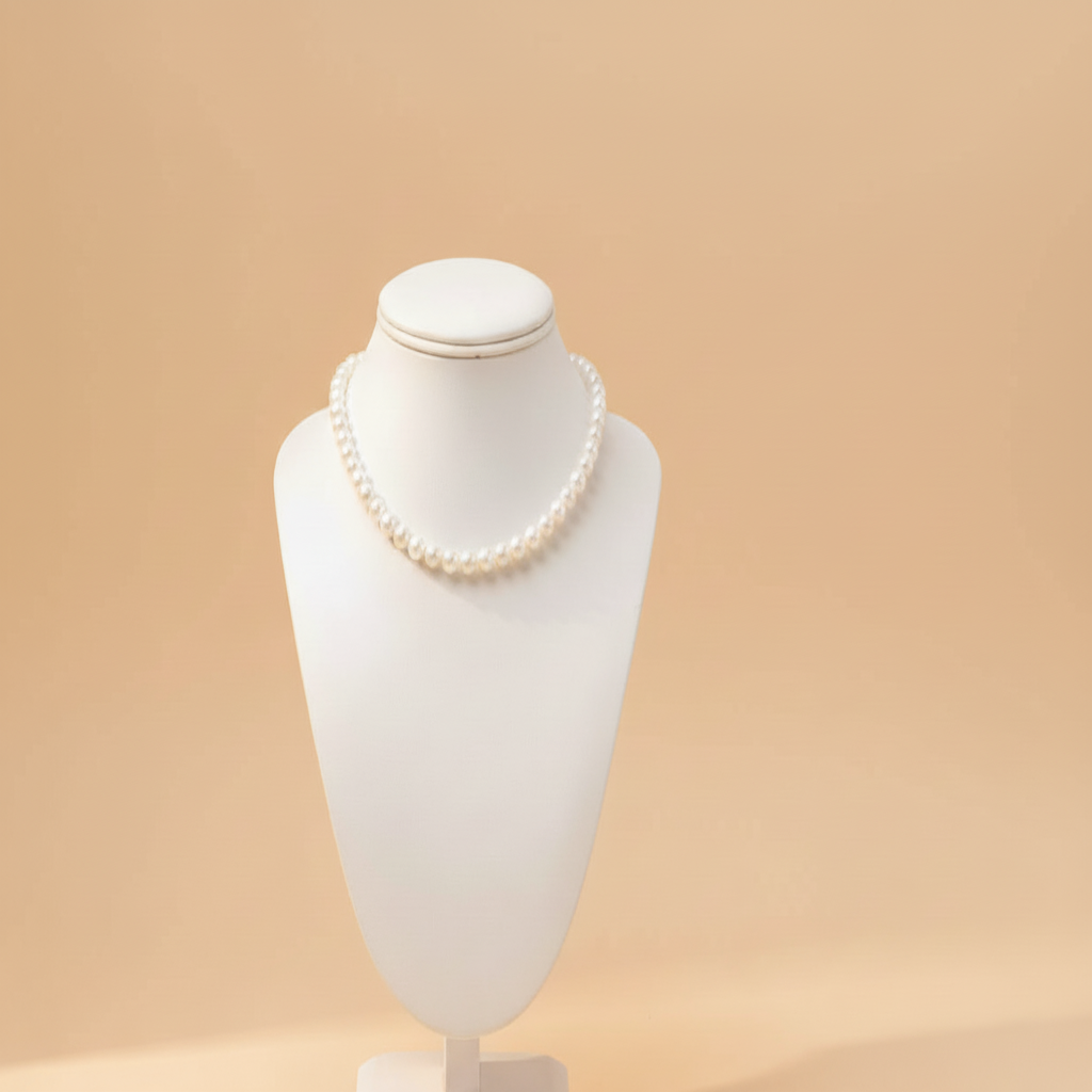 Sterling Silver Pearl Choker - Pearl Background with Logo