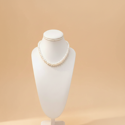 Sterling Silver Pearl Choker - Pearl Background with Logo